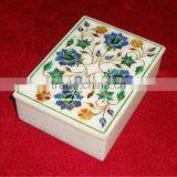 White Marble Inlay Jewelry Box Handcrafted thumbnail-1