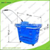 Plastic Wheeled Rolling Luggage Shopping Basket for Grocery