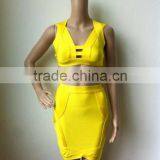 Top Quality Yellow 2 Piece Above Knee Mini Bandage Dress Night Club Party Slim Dress thumbnail-3