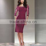 Purple Long Sleeve Lace Knee Length Women's Evening Dress thumbnail-1