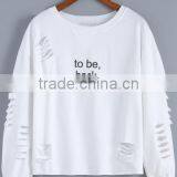 White Round Neck Cut-out Letters Print Sweatshirt for Women thumbnail-1