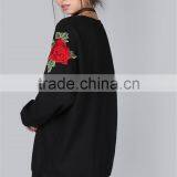 Customized Design Embroidered Roses Longline Sweatshirt Black Oversized Fleece Pullover For Women thumbnail-2