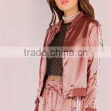 MGOO Women Plain Lightweight Satin Track Bomber Jacket Zip Up Baseball Jacket With Private Label Tag thumbnail-4