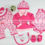 6TB1-115 Rose Red Plain Winter Knitted Baby Clothes Set New Born Baby Set thumbnail-1