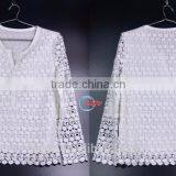 Ladies Custom-made 2017 Latest Style With Nail Bead Round Collar Long Sleeve Loose White Chiffon Blouse Manufacture Wholesales thumbnail-1