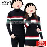 New Arrival Winter V-neck Blue White Stripe Knitted Couple Sweater thumbnail-4