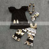 2016 new Girls Spring design short sleeves black shirt Aztec capri with matching headband and necklace set