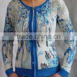 ladies round-neck garment,zipper cardigan,print sweater