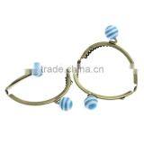 Metal Frame Kiss Clasp Arch For Purse Bag Antique Bronze Blue & White Resin Ball 8.5x7cm(Open:13x8.5cm),3pc,Bulk thumbnail-1