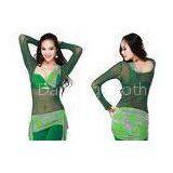 Modest Breathable Deep Green Belly Dance Bra Tops Under Bust Sheer With Belly Cover thumbnail-1