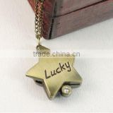 Star Shape Pocket Watch With Chain Bronze Tone Necklace Watch