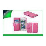 Flip Style Pink PU Leather Cell Phone Wallet Cases For Iphone 5s With Card Slot
