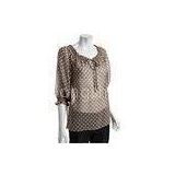 Polka Dot Printed Chiffon Peasant Ladies Tops And Blouses in Taupe