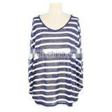 Navy Stripe Print Lady Plus Size Top Poncho Women Apparel