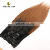 Factory price fashional virgin cheap brazlian human hair two tone clip in hair extension