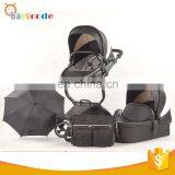 Luxury High View Leather Bar 4 Wheels Baby Strollers With Carrycot thumbnail-3