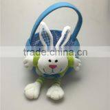 Pink and White Plush Easter Bunny Basket thumbnail-1