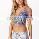Designer Western Tops Images 2015 Wholesale Sheer Lace Net Crop Tops for Women thumbnail-2