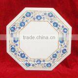 White Marble Inlay Table Top Pietra Dura Table Top thumbnail-1