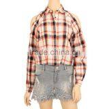 Cold Shoulder Women Plaid Shirt Long Sleeve Fashion Blouses 2015 thumbnail-2