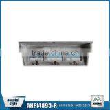 Wooden Wall Shelf With Three Metal Hooks