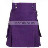 New-Fashion-purple-pleated-utility-kilt-made-to-measure , Purple Cotton Kilt , thumbnail-2