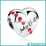 Romantic 925 Sterling Silver Ruby Heart Mother Word Beads Charms Fit Bracelet Gift for Mother thumbnail-1
