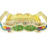 TWIN PEACOCK Designed WOODEN MEENAKARI TRAY WITH MATCHING 6-GLASSES SET - G.M. thumbnail-2