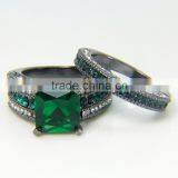 Thick Emerald Couple Ring Sets Big Central Stone Wedding Bands Love Romantic Ring For Lovers thumbnail-2