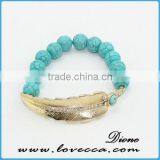 Fashion Stone Beads Bracelet With Metal Leaf Charm thumbnail-2