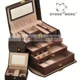 Large Faux Leather Jewelry Box for Earrings, Necklaces, Rings thumbnail-1