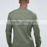 Long Sleeve Chest Pocket Grandad Collar Mens Pre-Shrunk 97% Cotton 3% Elastane Breathable Skinny Fit Casual Green Point Shirts thumbnail-2