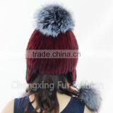 CX-C-42A Hand Knitted Mink/ Silver Fox Fur Pom Pom Hot Sale Lady Hat Wholesale thumbnail-6