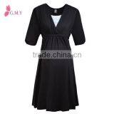 Women's V-neck Elastic Waist Black Maternity Dresses, Maternity Evening Dresses thumbnail-1