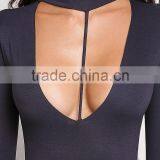 MGOO 2017 New Arrival T-strap Plunge Bodysuits Custom Long Sleeves Tops Polyester Spandex Women Blouses thumbnail-4