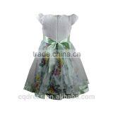 Flower Dream Green Pearl Neckline Gauzy Bubble Kids Dress thumbnail-3