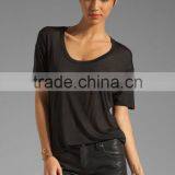 Modal Viscose Blend Loose Scoop Black Tee Shirts Wholesale thumbnail-1