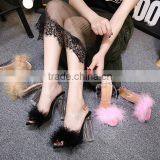 B22414A Ladies High-end Temperament Fluffy Crystal Heel Toe Shoes High-heeled Sandals thumbnail-5
