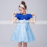High quality new fashion design kids girl short sleeve party dress with sequin children frocks
