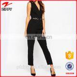 New Style Ladies Wrap Jumpsuit With Metal Belt Wrap Front