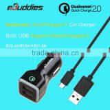 36 Watt Qualcomm Certified Quick Charge 3.0 Dual USB Car Charger With Quick Charge 2.0 Technology for Samsung S6 Edge Note 5