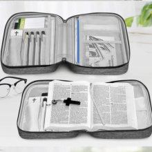 Bible Cover Portable Gray Canvas Bible Case Jesus Fish Design Soft Cover Bible Holder thumbnail-4