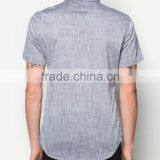 High Quality Grey Textured Men's Shirts Short Sleeve Mother Pearl Button thumbnail-4