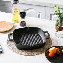 Griddle Pans Pre-Seasoned Cast Iron Square Grill Pan With Double Loop Handles for Grill Steak and Veggies Black 10 Inches thumbnail-2