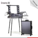 China Made Professional Aluminum Makeup Trolley Case With Lights and Mirror