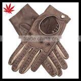 Taupe and Bronze Leather Driving Gloves for lady