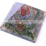 Flower Of Life Symbol Malachite Orgone Pyramid With Crystal Point : Wholesale Chakra Pyramid