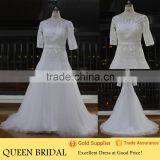 Real Sample Scoop Neck Half Sleeve Appliqued Lace Beaded Arabic Wedding Dress