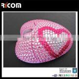 Top Selling Optical Wired USB Rhinestone Mouse,heart Shape Computer Mouse for Women