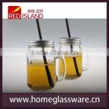 Wholesale 16oz Glass Mason Jars With Straw Lid and Handle thumbnail-1